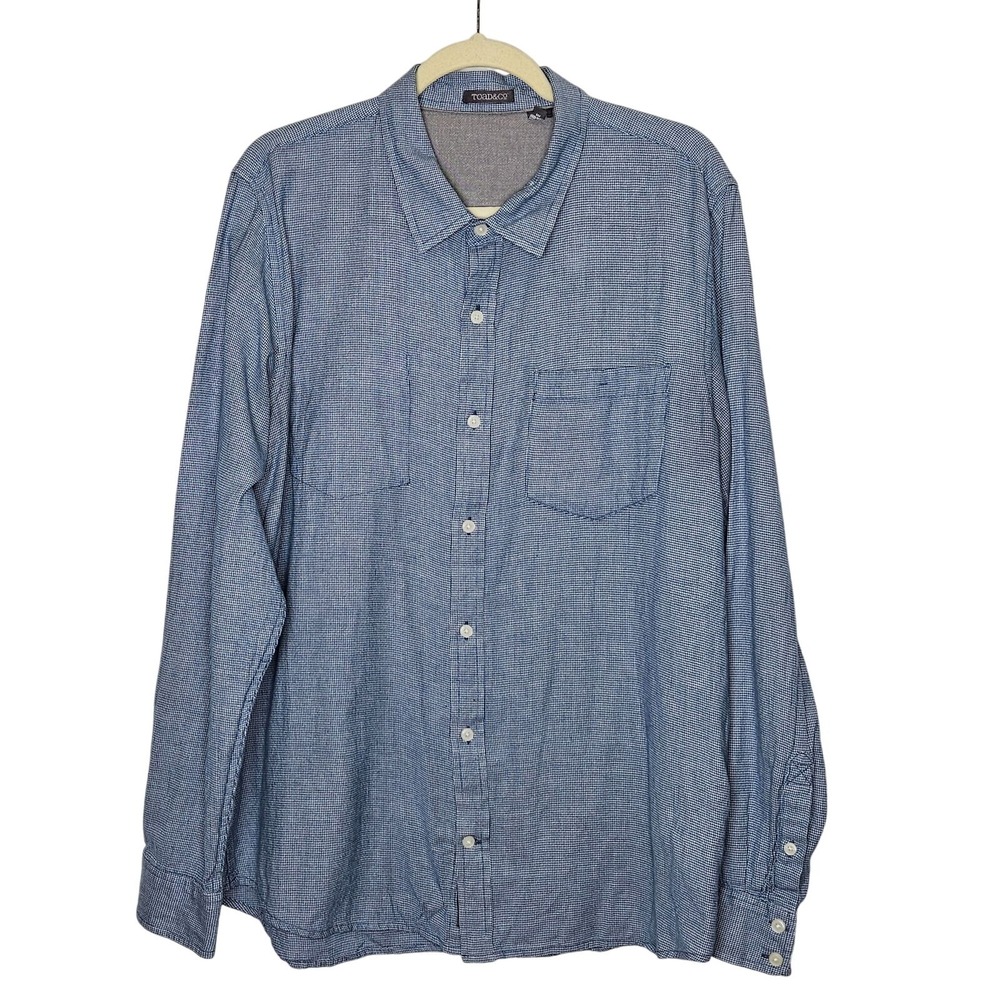 Toad & Co Mens Blue Long-Sleeve Button-Up Organic Cotton Reversible Shirt L Gorp